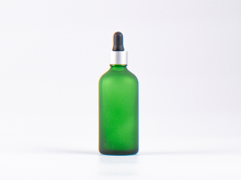 Grünglasflasche 100ml, mit Pipette silber-matt